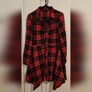 Red and Black Plaid Button-Up Dress
